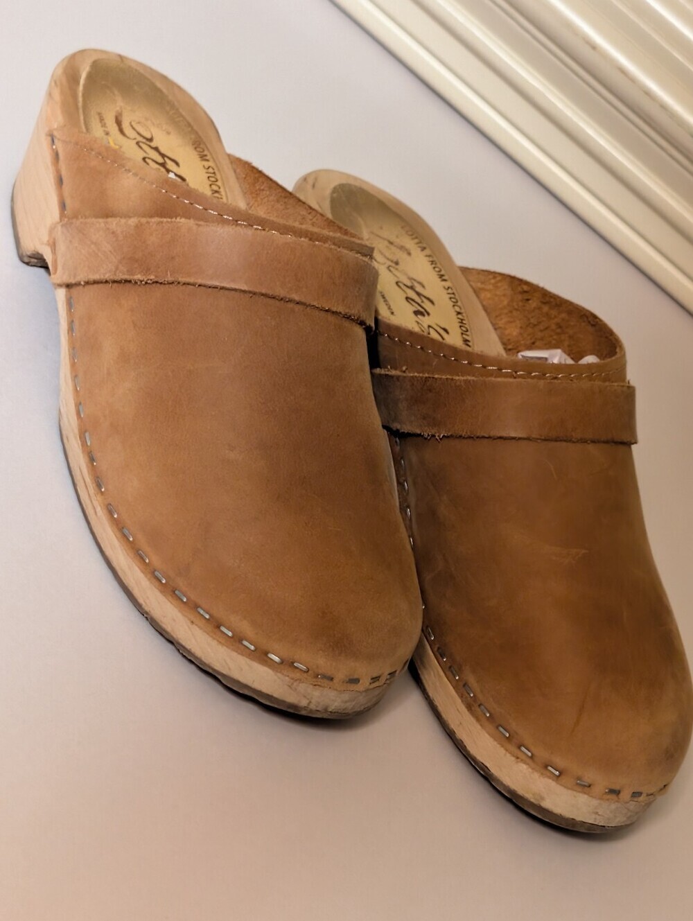 Lotta From Stockholm Leather and Wood Clogs size 37(women's 6.5)